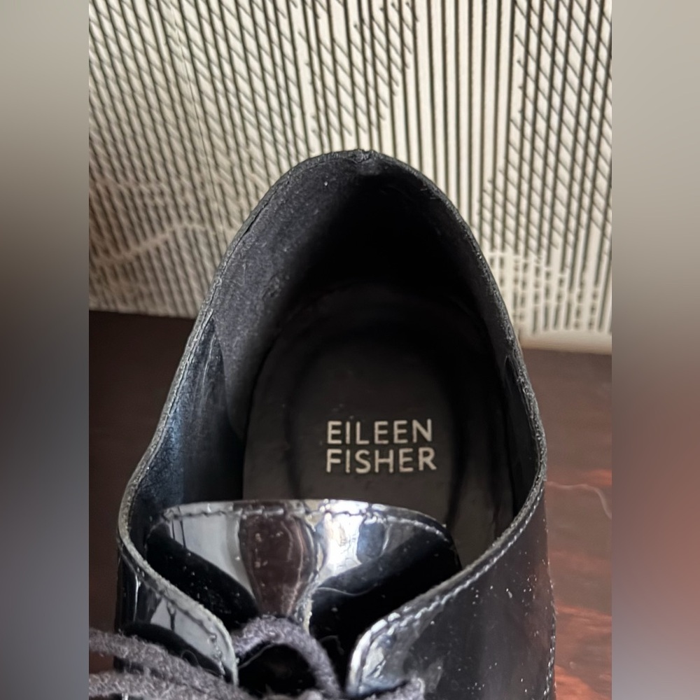 Eileen Fisher Eddy Derby Black Patent Platform Lace up Oxford Shoe ~ Size 7.5 - Picture 11 of 15
